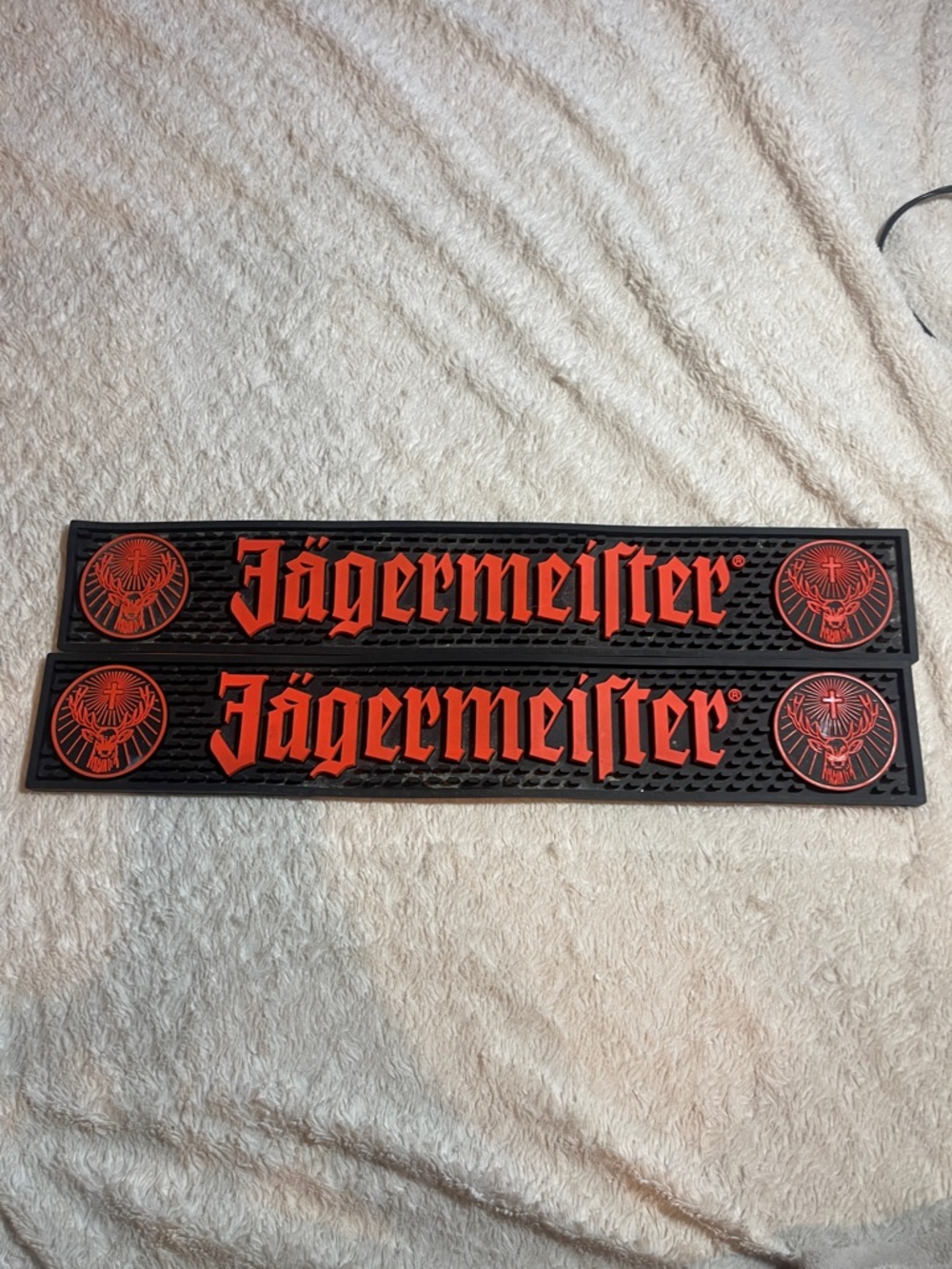 Jägermeister Rubber Bar Rail Mats in Black and Orange - Pair